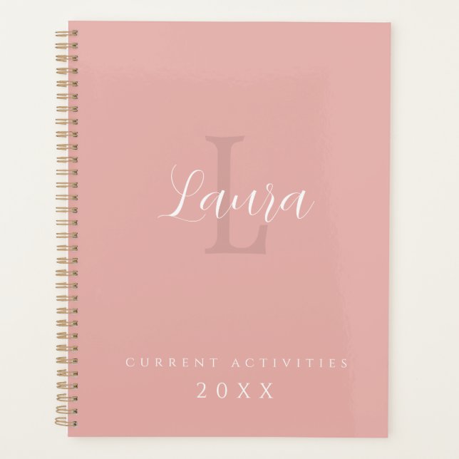 Girly monogram and name personalised blush pink planner (Front)