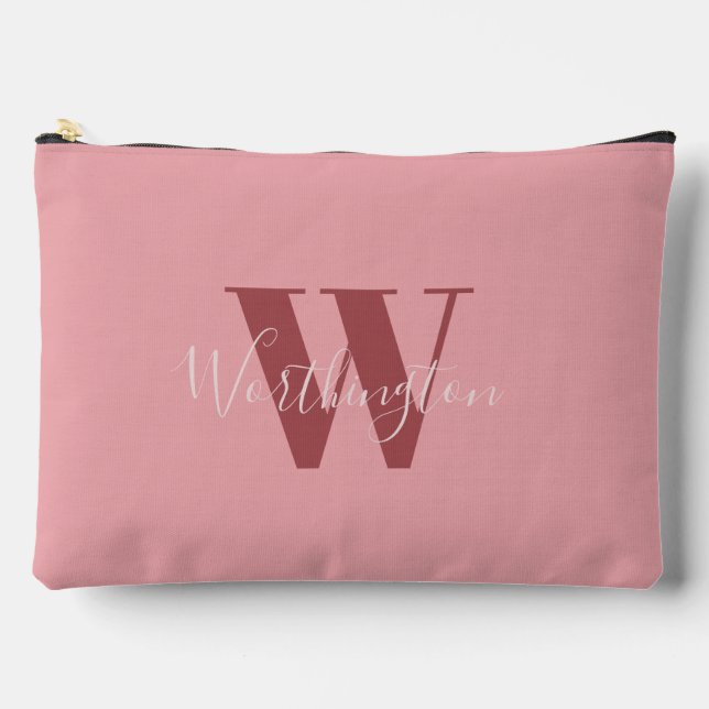 Girly Monogram and Name pink blush red Accessory Pouch (Front)