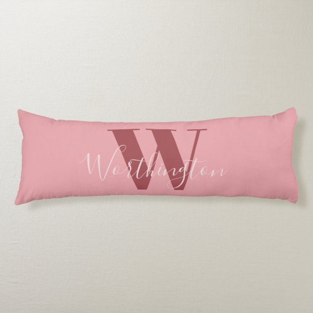 Girly Monogram and Name pink blush red Body Cushion (Front)