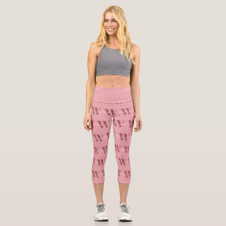 Girly Monogram and Name pink blush red Capri Leggings