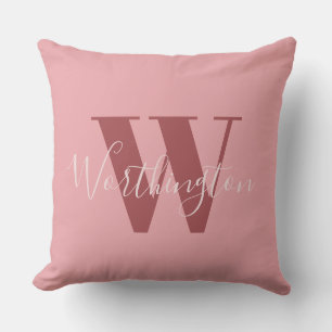Girly Monogram and Name pink blush red Cushion