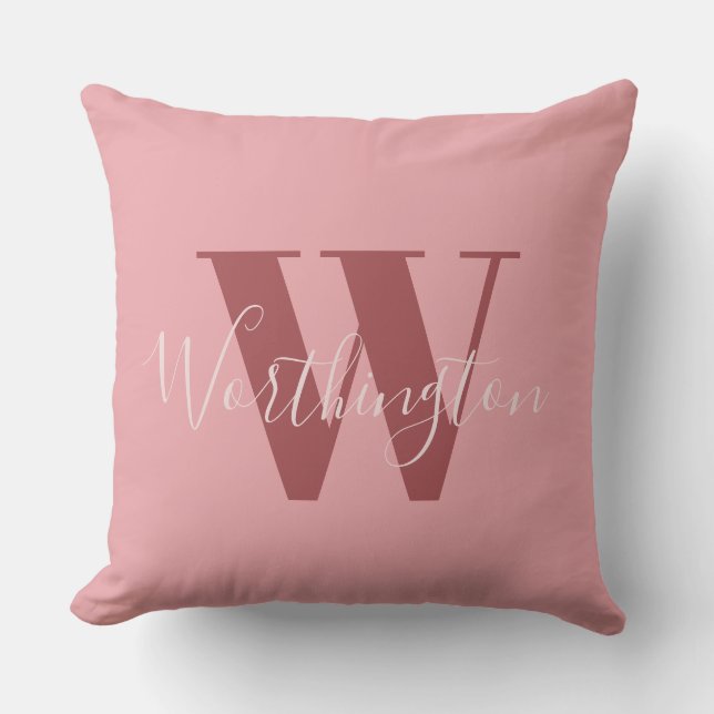 Girly Monogram and Name pink blush red Cushion (Front)