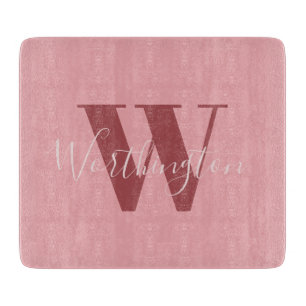 Girly Monogram and Name pink blush red Cutting Board