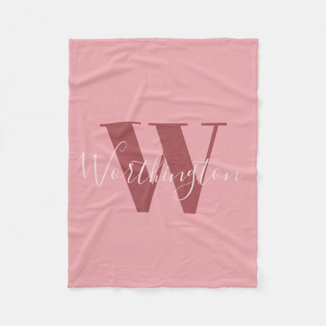 Girly Monogram and Name pink blush red Fleece Blanket (Front)