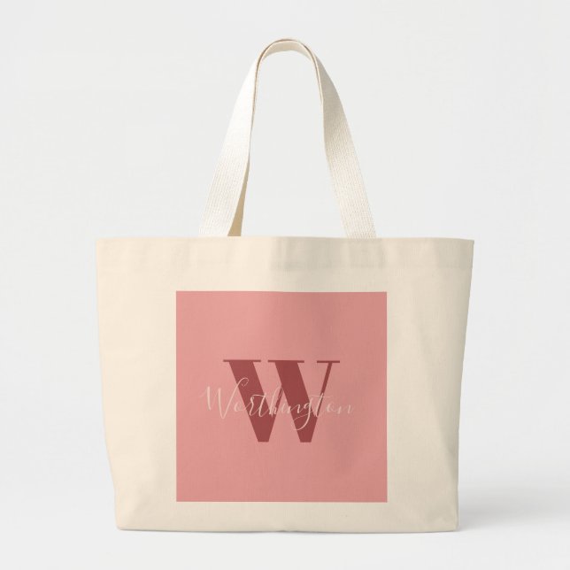 Girly Monogram and Name pink blush red Large Tote Bag (Front)