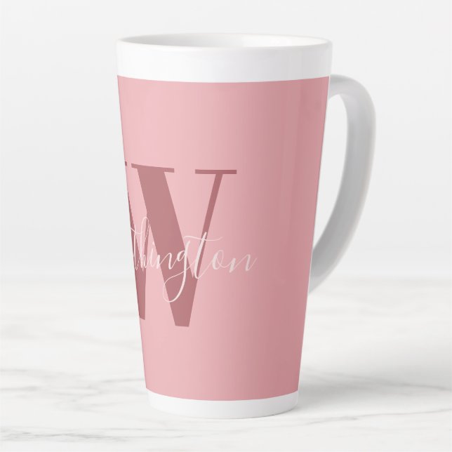 Girly Monogram and Name pink blush red Latte Mug (Right Angle)