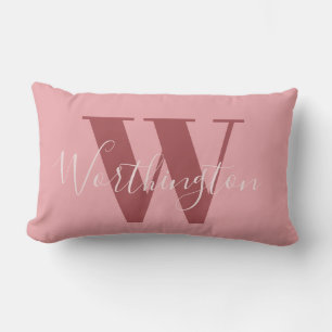 Girly Monogram and Name pink blush red Lumbar Cushion