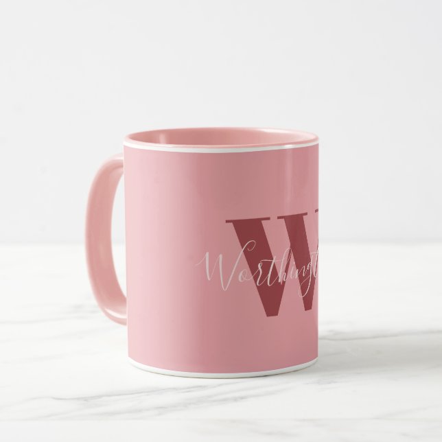 Girly Monogram and Name pink blush red Mug (Front Left)