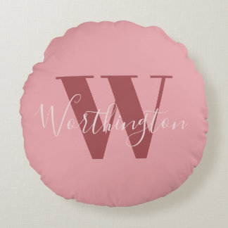 Girly Monogram and Name pink blush red Round Cushion