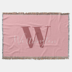 Girly Monogram and Name pink blush red Throw Blanket