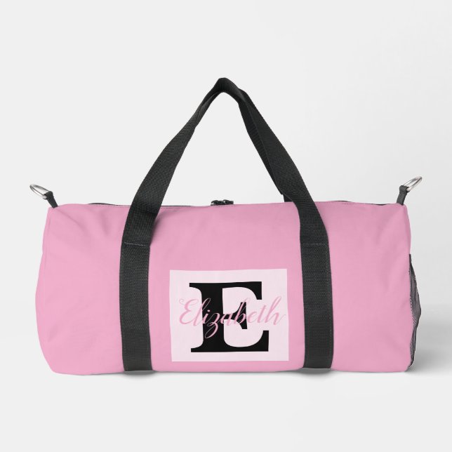Girly Monogram and Name pink purple Luggage Duffle Bag (Front)