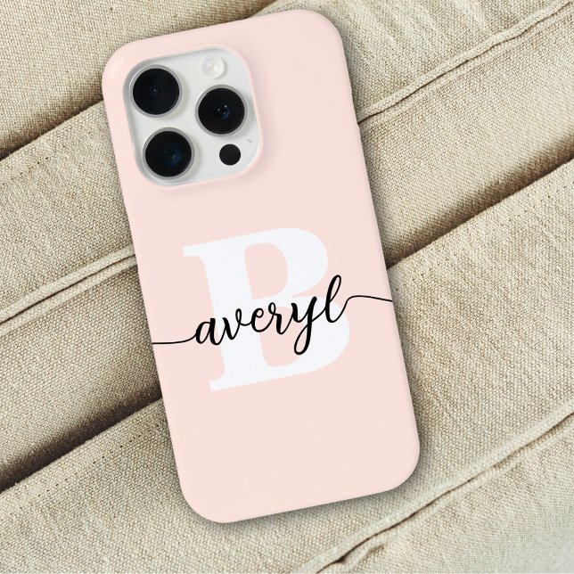 Girly Monogram Blush Pink Script Monogrammed Name Case-Mate iPhone Case (Creator Uploaded)
