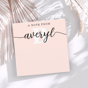 Girly Monogram Calligraphy Blush Pink Stationery Card