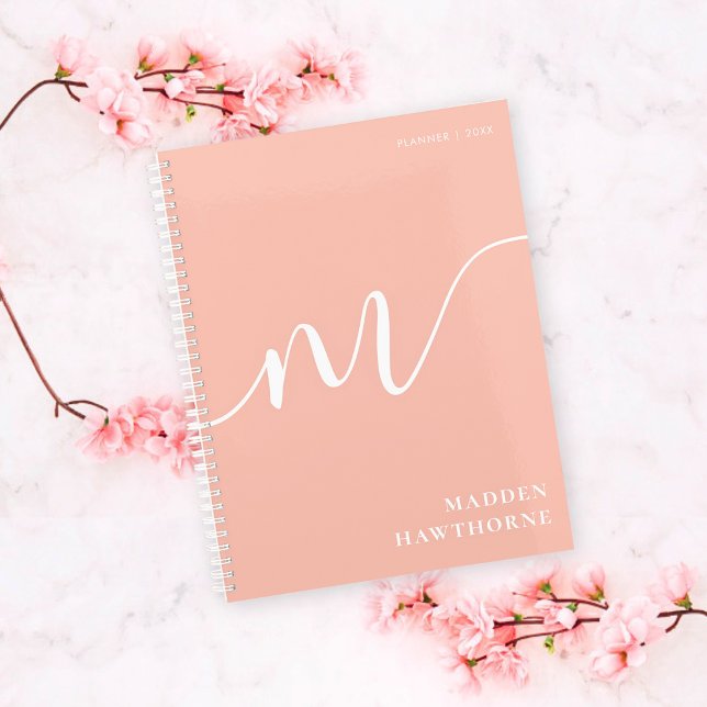 Girly Monogram Calligraphy Coral Blush Pink Planner (Creator Uploaded)