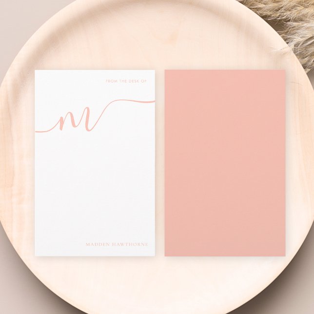 Girly Monogram Calligraphy Coral Pink Note Paper (Creator Uploaded)