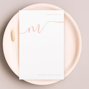 Girly Monogram Calligraphy Coral Pink Note Paper