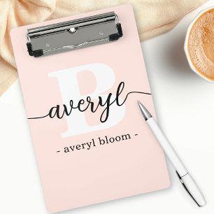 Girly Monogram Calligraphy Initial Name Blush Pink Mini Clipboard