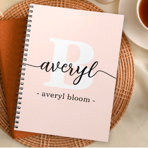 Girly Monogram Calligraphy Initial Name Blush Pink Notebook