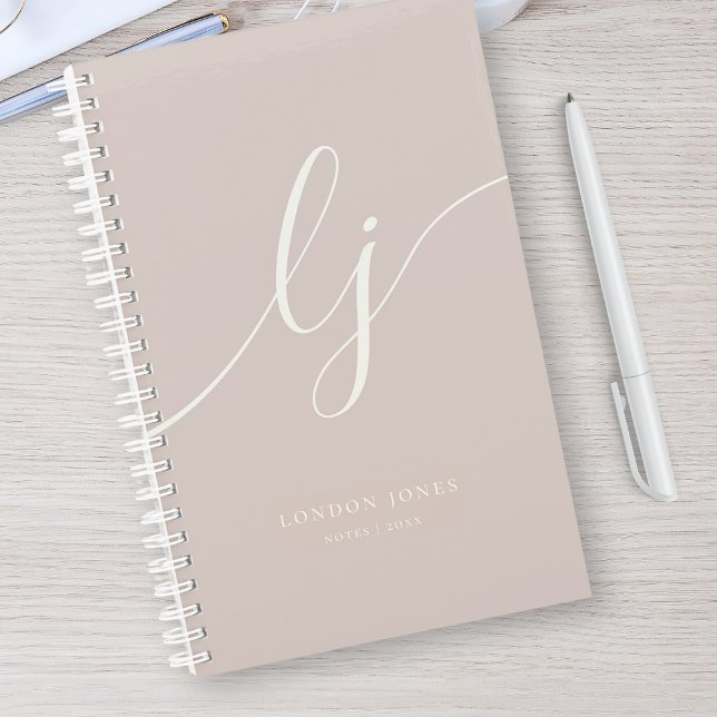 Girly Monogram Calligraphy Rose Ivory Script Name Notebook (Creator Uploaded)