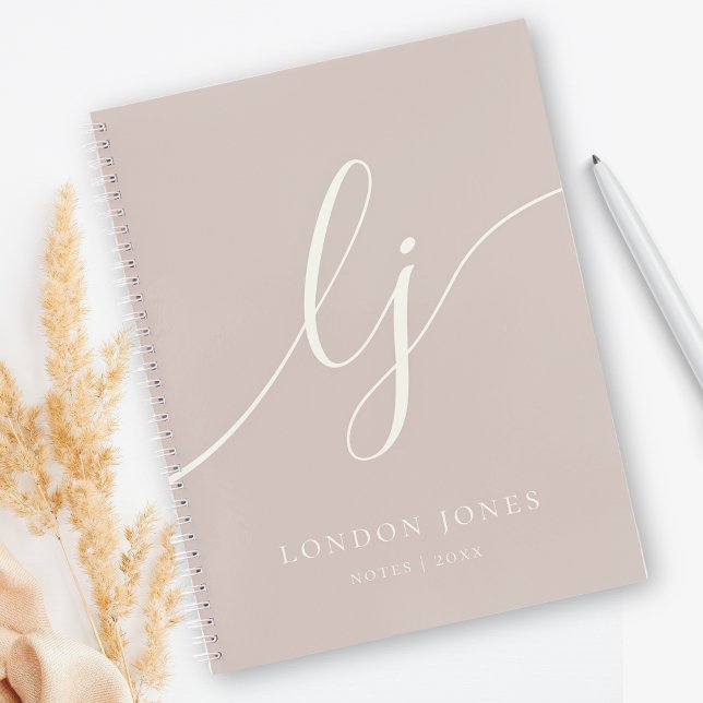 Girly Monogram Calligraphy Rose Pink Ivory Initial Notebook (Creator Uploaded)