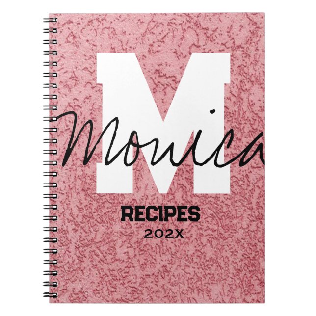 Girly Monogram Calligraphy rough rose Pink Binder Notebook (Front)