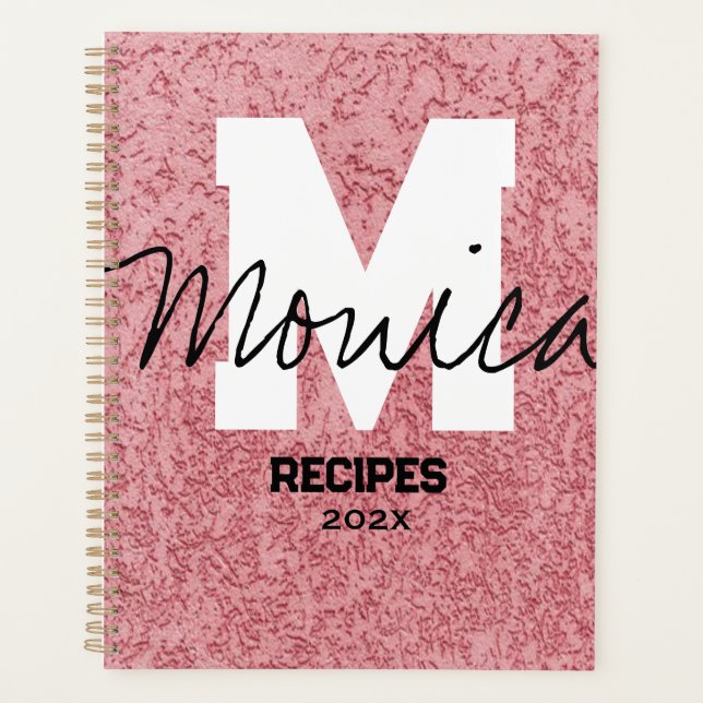 Girly Monogram Calligraphy rough rose Pink Binder Planner (Front)