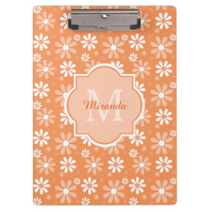 Girly Monogram Cute Orange Daisy Flowers and Name Clipboard