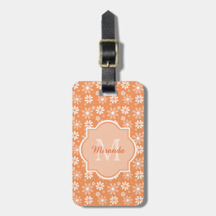 Girly Monogram Cute Orange Daisy Flowers and Name Luggage Tag