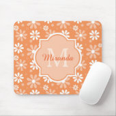Girly Monogram Cute Orange Daisy Flowers and Name Mouse Pad (With Mouse)