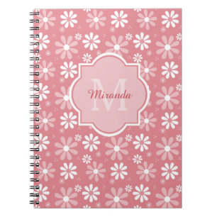 Girly Monogram Cute Pink Daisy Flowers With Name Notebook