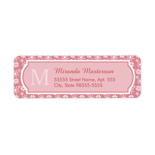 Girly Monogram Cute Pink Daisy Flowers With Name Return Address Label