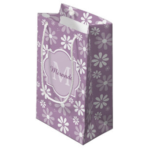 Girly Monogram Light Purple Daisy Flowers and Name Small Gift Bag