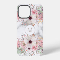 Girly Monogram Marble Watercolor Floral Case-Mate