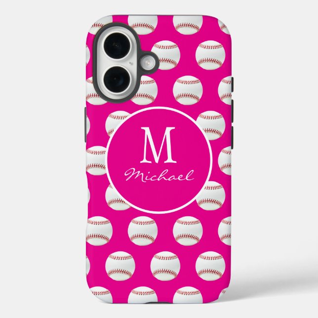 Girly Monogram Name Baseball Seamless Pattern Pink Case-Mate iPhone Case (Back)