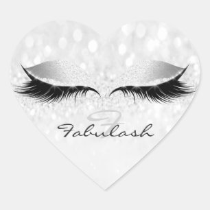 Girly Monogram Name Glitter Lashes Heart Grey Sticker