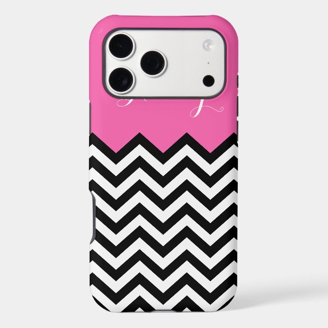 Girly Monogram Name - Modern Pink Chevron Pattern (Back)