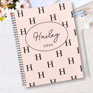 Girly Monogram Pattern Calligraphy Name Blush Pink Notebook