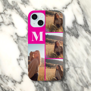 Girly Monogram Photo Bold Pink  iPhone 15 Case