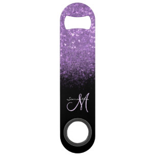 Girly Monogram Purple Glitter & Black Bar Key