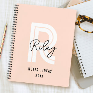 Girly Monogram Script Blush Pink Cute Retro Trendy Notebook