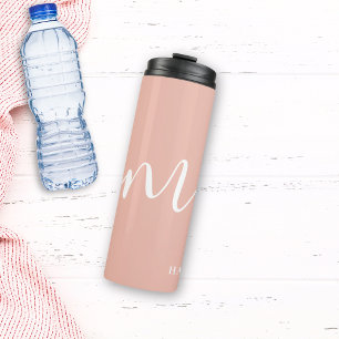 Girly Monogram Script Calligraphy Coral Blush Pink Thermal Tumbler