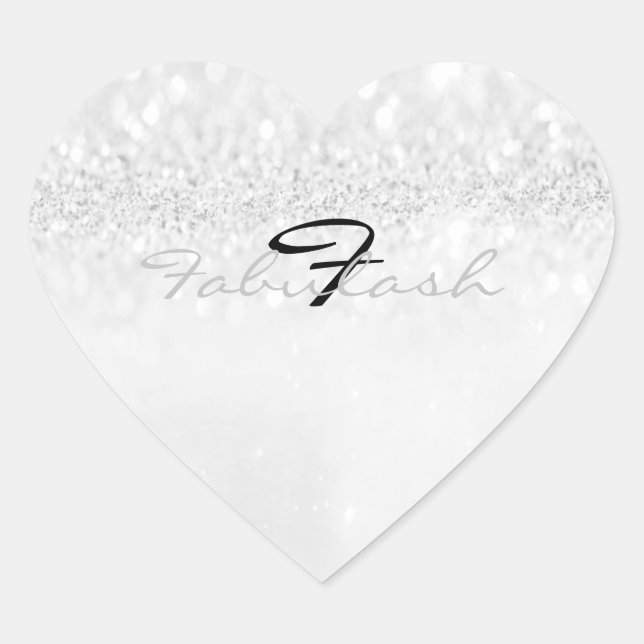 Girly Monogram Sparkly Glitter Grey Silver Heart Sticker (Front)