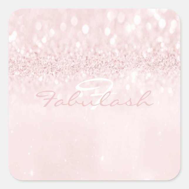 Girly Monogram Sparkly Glitter Pink Name Square 16 Square Sticker (Front)