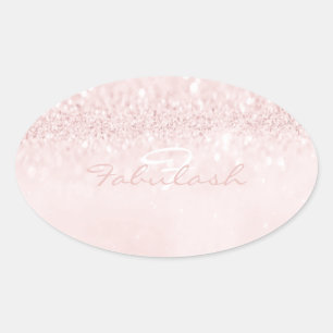 Girly Monogram Sparkly Glitter Pink Pastel Name 16 Oval Sticker