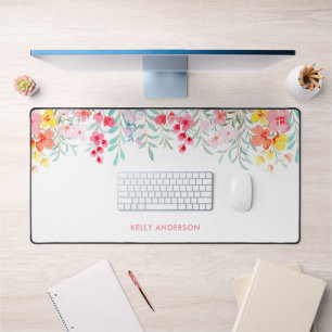 Girly Monogrammed Tropical Watercolor Desk Mat