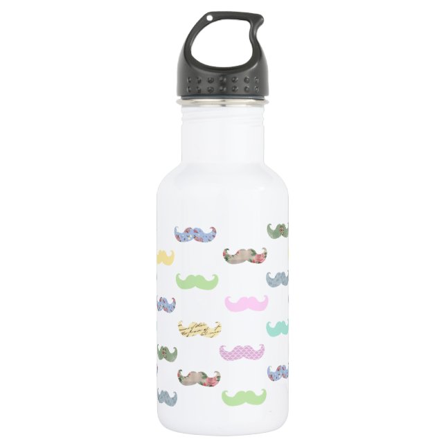 Girly moustache pattern 532 ml water bottle (Front)