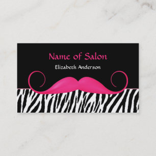 Girly Moustache Pink and Black Zebra Hair Salon Business Card