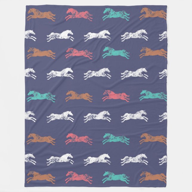 Girly Multi-colour Classic Equestrian Horses Fleece Blanket (Front)