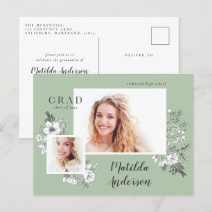 Girly multi photo floral elegant graduation party invitation postcard