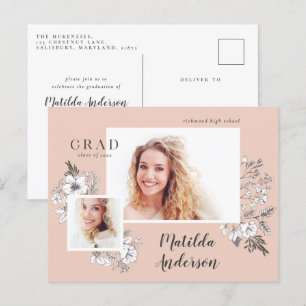 Girly multi photo floral elegant graduation party invitation postcard
